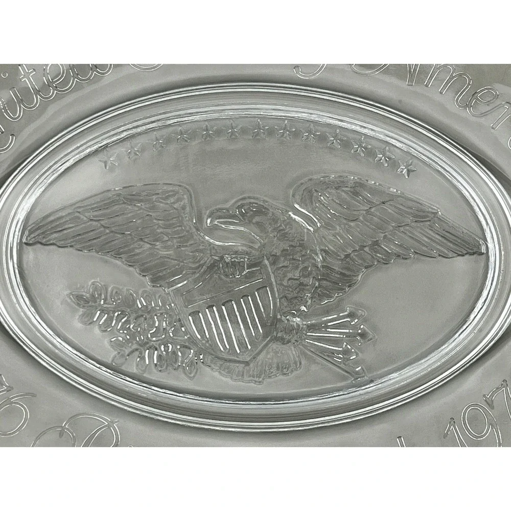Vtg Avon 1776-1976 Bicentennial Eagle Clear Glass Oval Platter 9